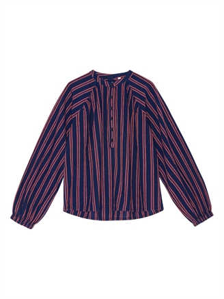 Habiba Bolster Stripe Blouse With Gatherings Indigo